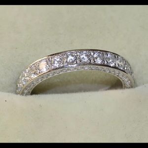 SILVER WEDDING BAND RING BRILLIANT LAB DIAMONDS AAA UNISEX BOX !!